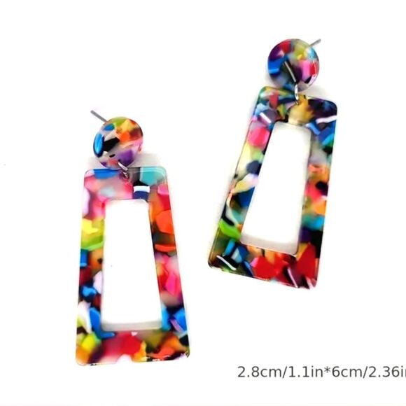 GEOMETRIC tortoise earrings multicolor rectangle earrings - Picture 2 of 3